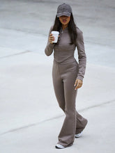 MISSGUIDED Zip Through Long Sleeve Fitted Crop Hoodie & Fold Over Waist Flared Hem Joggers Two Piece Co Ord Set